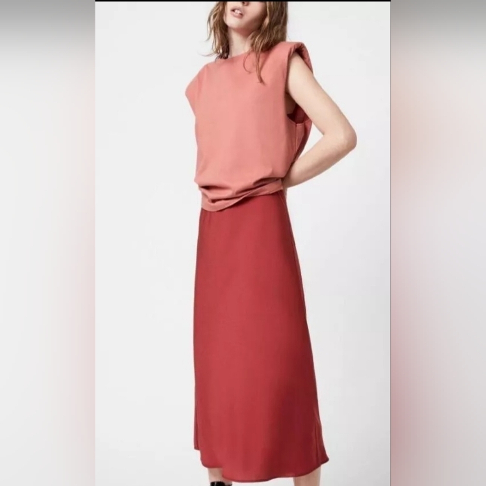 AllSaints Womenโs Coni Tank Top S Pink Shoulder Pad Crewneck Sleeveless Shirt